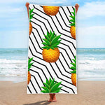 Black Geometric Pineapple Pattern Print Beach Towel