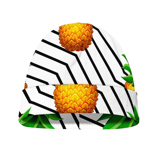 Black Geometric Pineapple Pattern Print Beanie