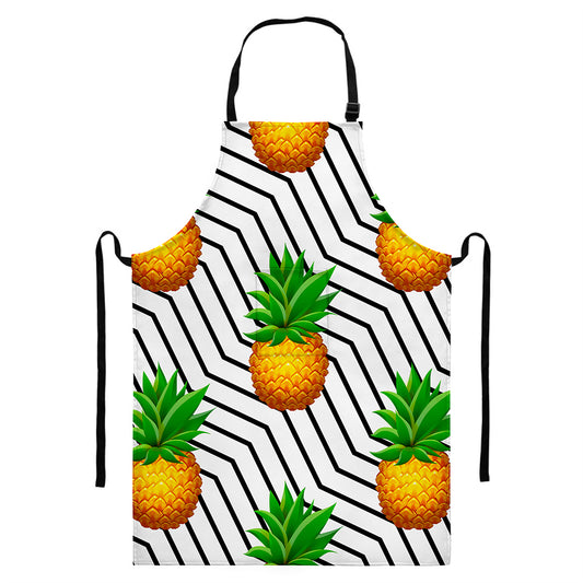 Black Geometric Pineapple Pattern Print Bib Apron With Pocket
