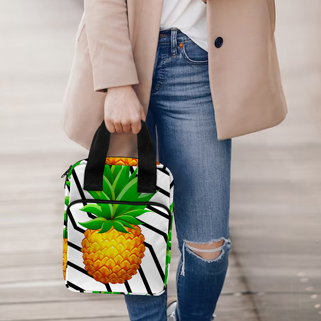 Black Geometric Pineapple Pattern Print Bible Tote Bag