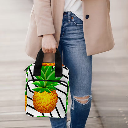 Black Geometric Pineapple Pattern Print Bible Tote Bag