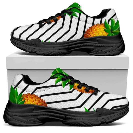 Black Geometric Pineapple Pattern Print Black Chunky Shoes