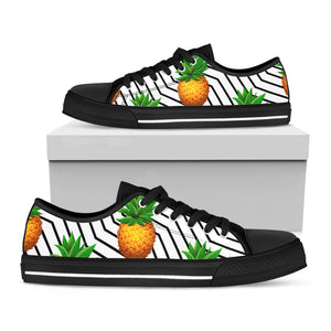 Black Geometric Pineapple Pattern Print Black Low Top Sneakers