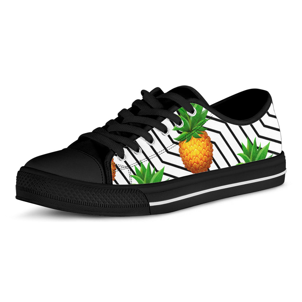 Black Geometric Pineapple Pattern Print Black Low Top Sneakers