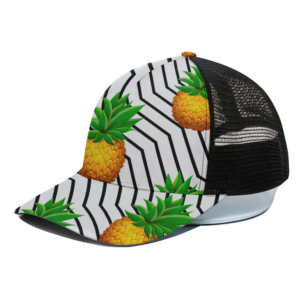 Black Geometric Pineapple Pattern Print Black Mesh Trucker Cap