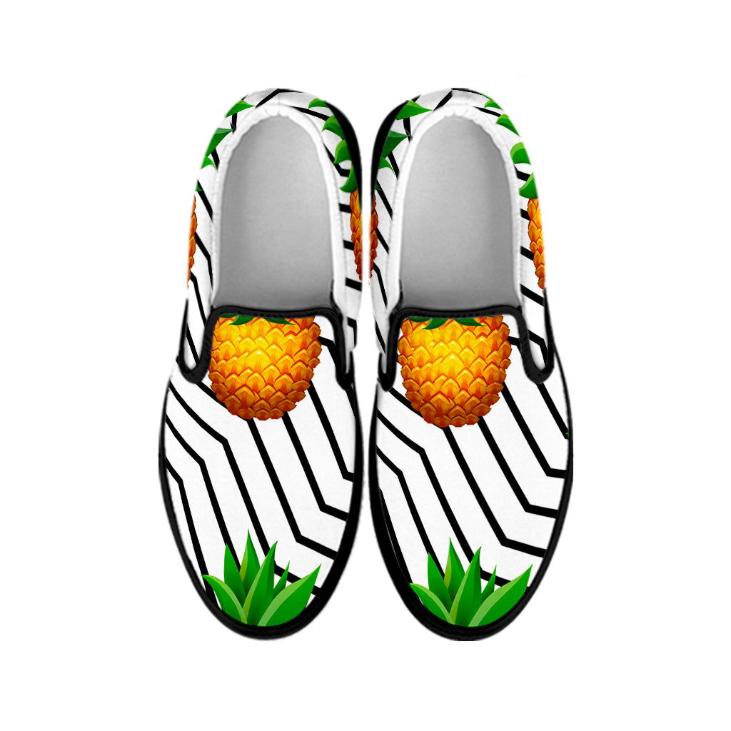 Black Geometric Pineapple Pattern Print Black Slip On Sneakers