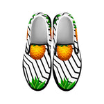 Black Geometric Pineapple Pattern Print Black Slip On Sneakers