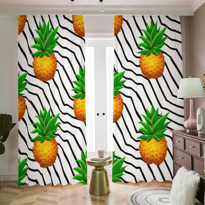 Black Geometric Pineapple Pattern Print Blackout Pencil Pleat Curtains