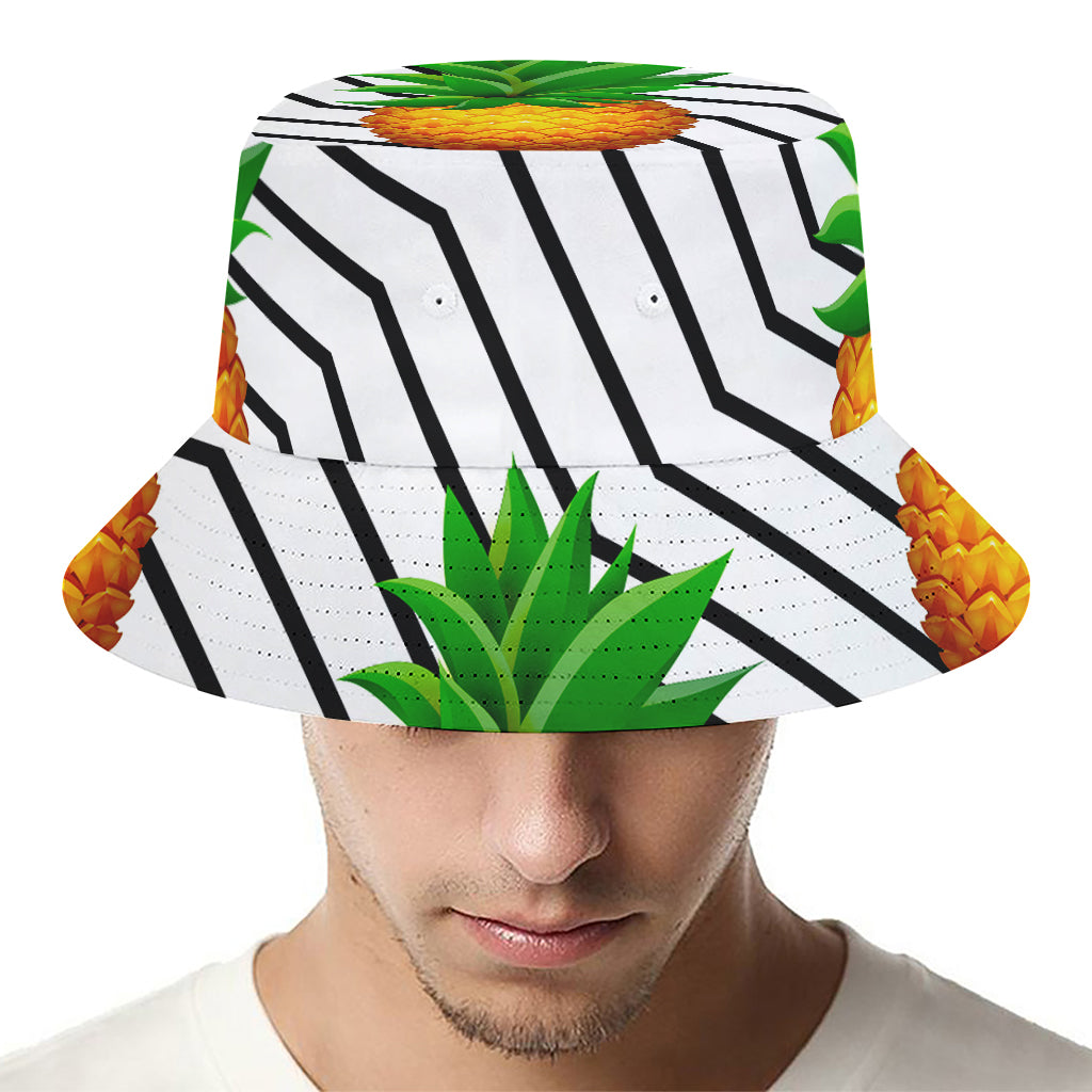 Black Geometric Pineapple Pattern Print Bucket Hat