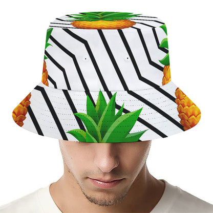 Black Geometric Pineapple Pattern Print Bucket Hat