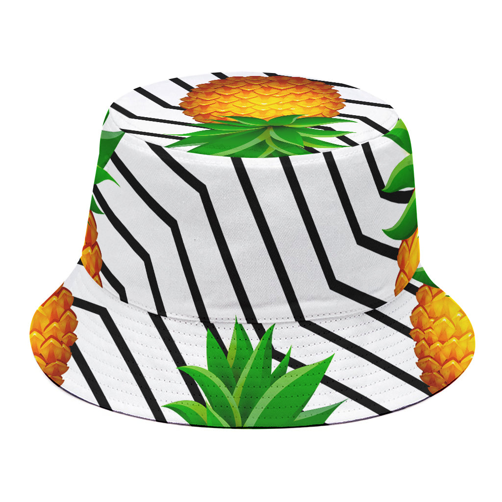 Black Geometric Pineapple Pattern Print Bucket Hat