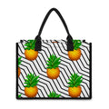 Black Geometric Pineapple Pattern Print Canvas Tote Bag