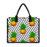 Black Geometric Pineapple Pattern Print Canvas Tote Bag