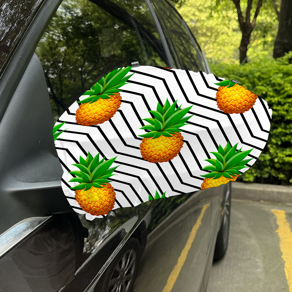 Black Geometric Pineapple Pattern Print Car Side Mirror Covers