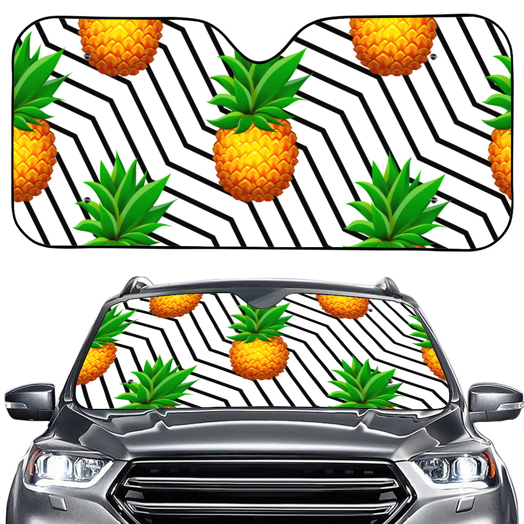 Black Geometric Pineapple Pattern Print Car Windshield Sun Shade