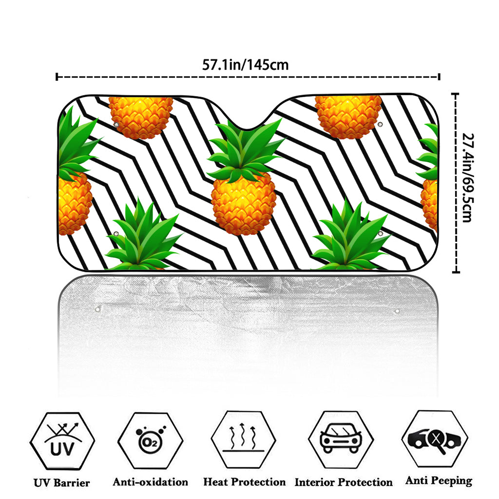 Black Geometric Pineapple Pattern Print Car Windshield Sun Shade