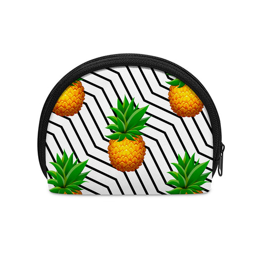 Black Geometric Pineapple Pattern Print Coin Purse