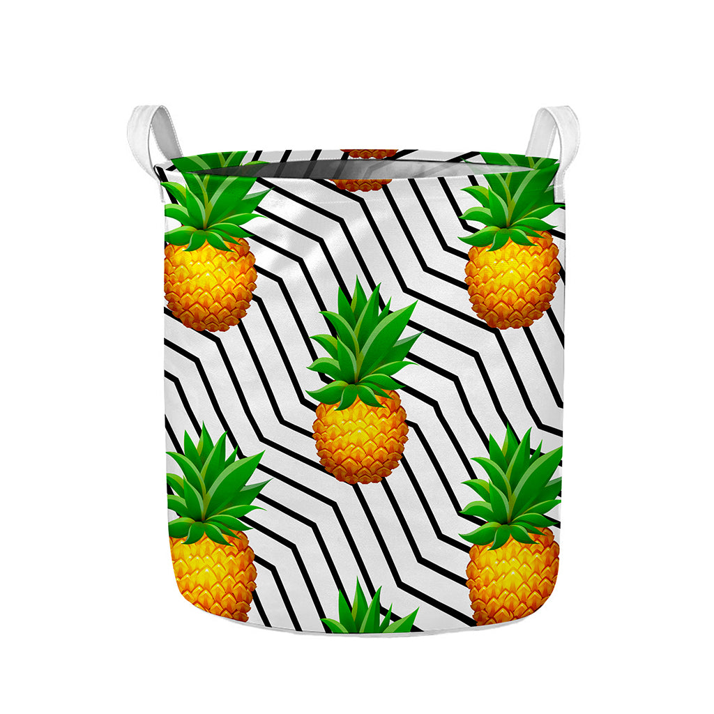 Black Geometric Pineapple Pattern Print Collapsible Laundry Basket