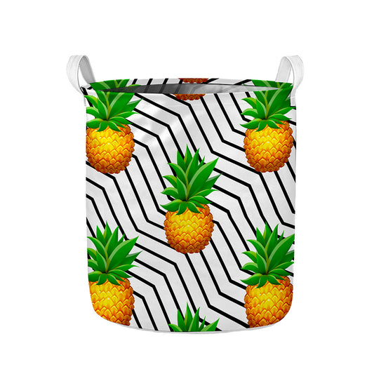 Black Geometric Pineapple Pattern Print Collapsible Laundry Basket