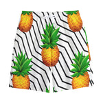 Black Geometric Pineapple Pattern Print Cotton Shorts