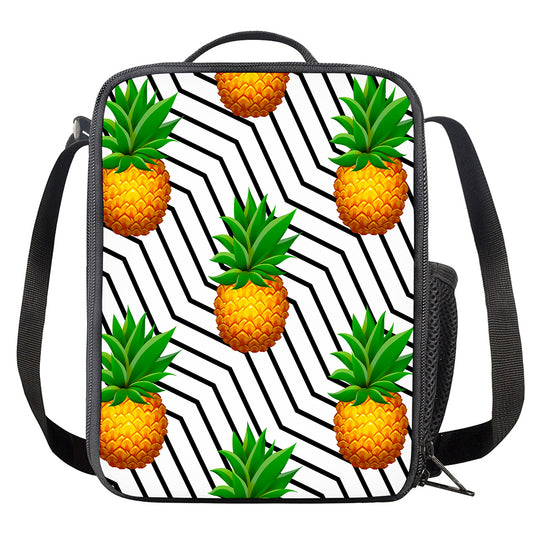 Black Geometric Pineapple Pattern Print Crossbody Lunch Bag