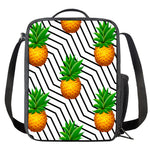 Black Geometric Pineapple Pattern Print Crossbody Lunch Bag
