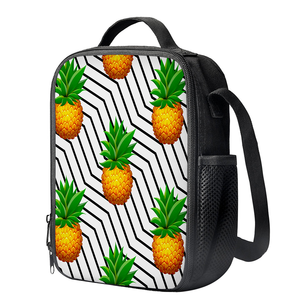 Black Geometric Pineapple Pattern Print Crossbody Lunch Bag