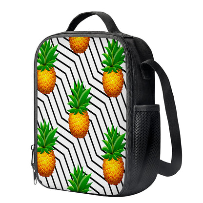 Black Geometric Pineapple Pattern Print Crossbody Lunch Bag