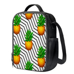 Black Geometric Pineapple Pattern Print Crossbody Lunch Bag