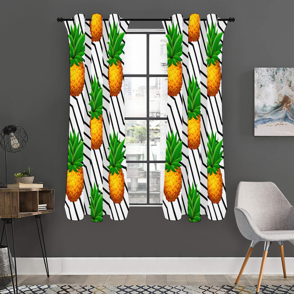 Black Geometric Pineapple Pattern Print Curtain