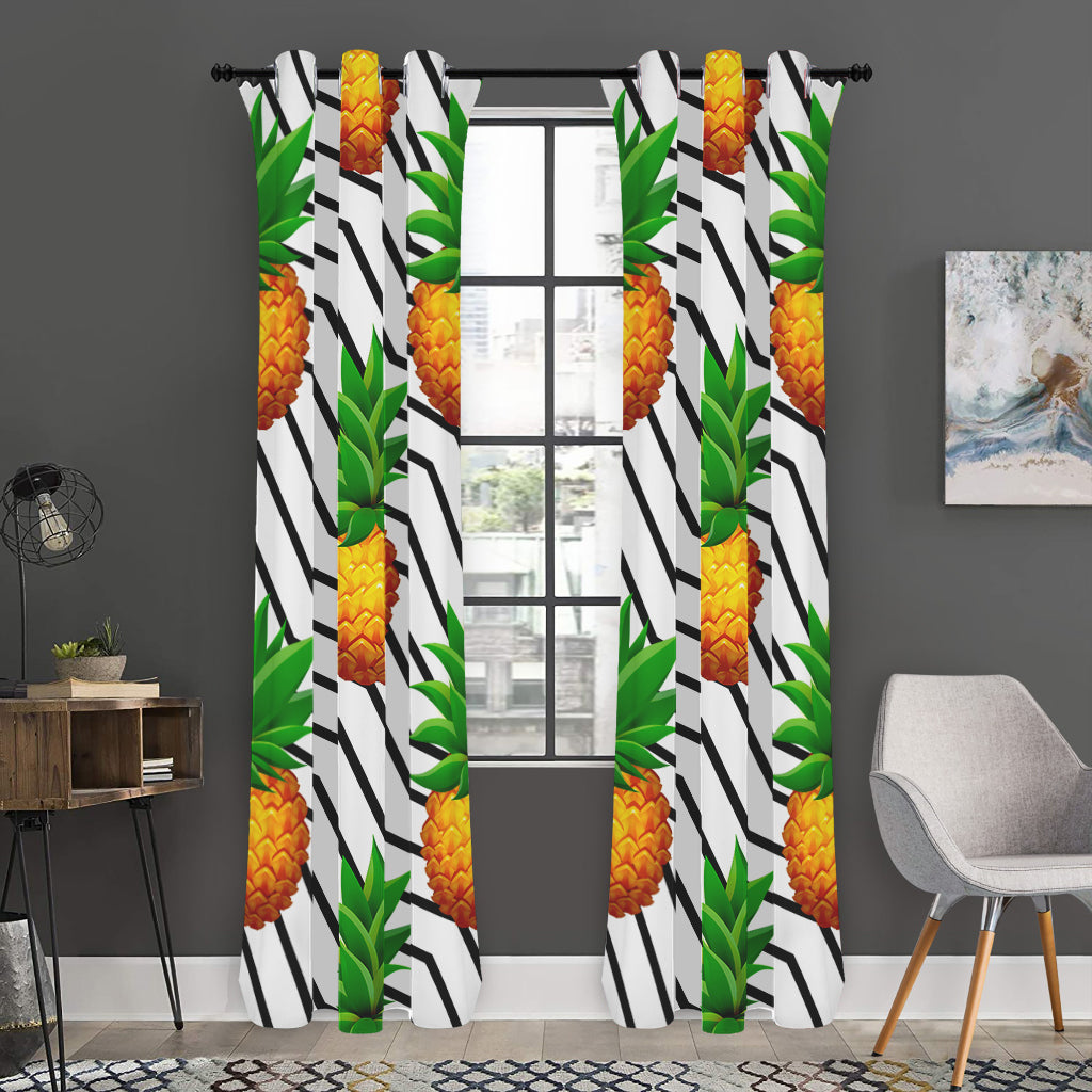 Black Geometric Pineapple Pattern Print Curtain