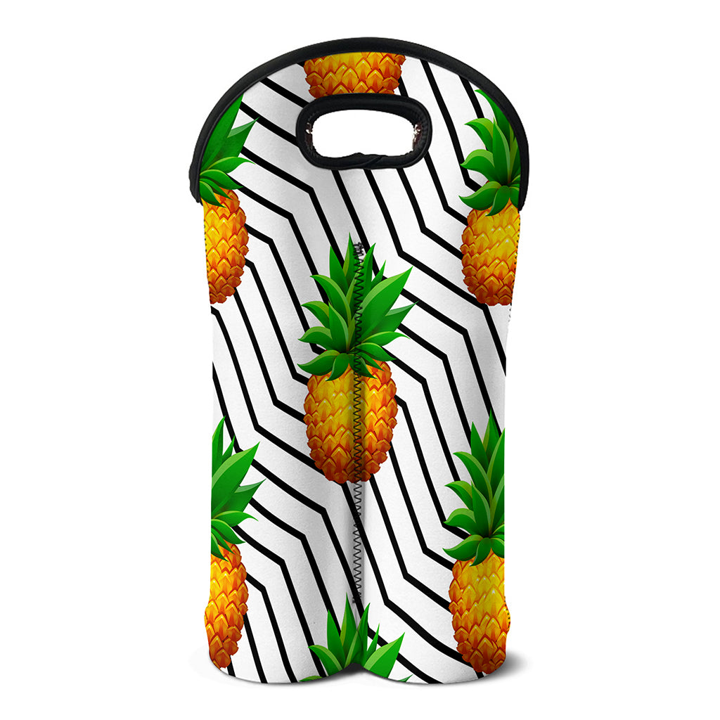 Black Geometric Pineapple Pattern Print Double Neoprene Wine Tote