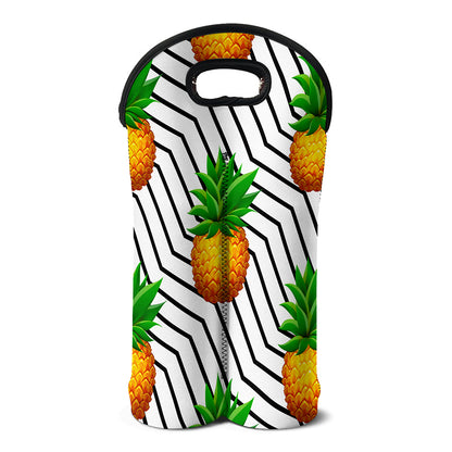 Black Geometric Pineapple Pattern Print Double Neoprene Wine Tote