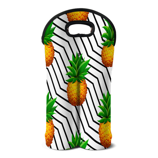 Black Geometric Pineapple Pattern Print Double Neoprene Wine Tote