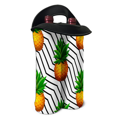 Black Geometric Pineapple Pattern Print Double Neoprene Wine Tote