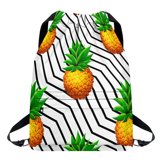 Black Geometric Pineapple Pattern Print Drawstring Backpack