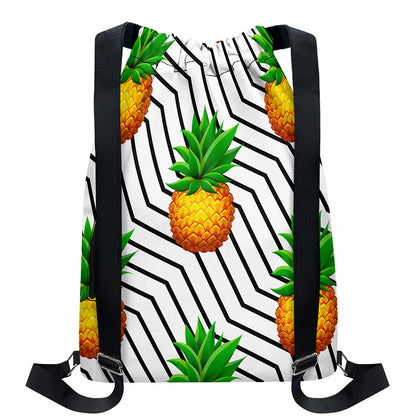 Black Geometric Pineapple Pattern Print Drawstring Backpack