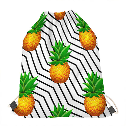 Black Geometric Pineapple Pattern Print Drawstring Bag