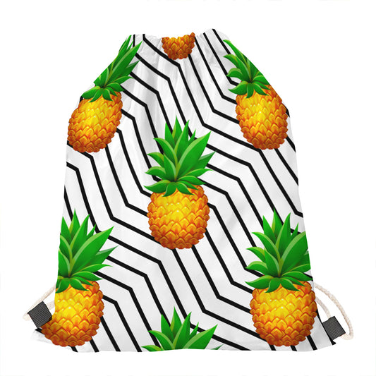 Black Geometric Pineapple Pattern Print Drawstring Bag