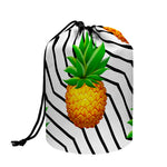 Black Geometric Pineapple Pattern Print Drawstring Makeup Bag