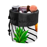 Black Geometric Pineapple Pattern Print Drawstring Makeup Bag
