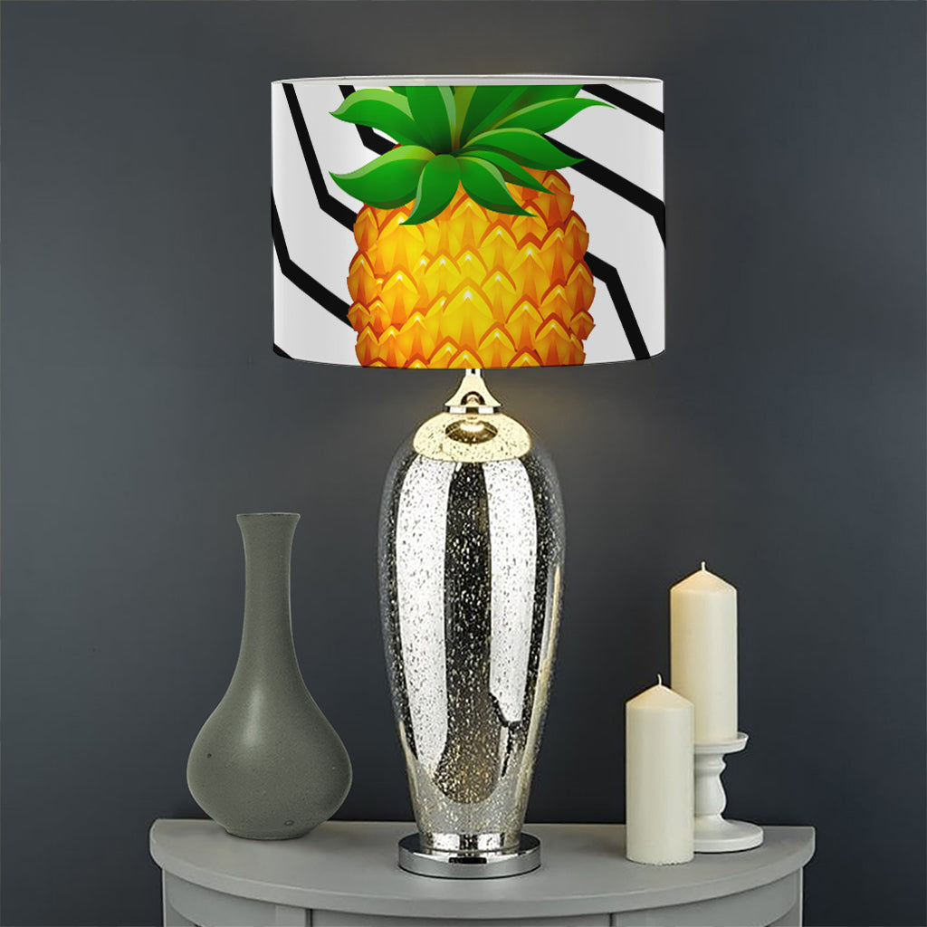 Black Geometric Pineapple Pattern Print Drum Lamp Shade