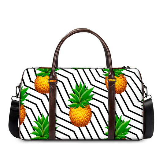 Black Geometric Pineapple Pattern Print Duffle Bag