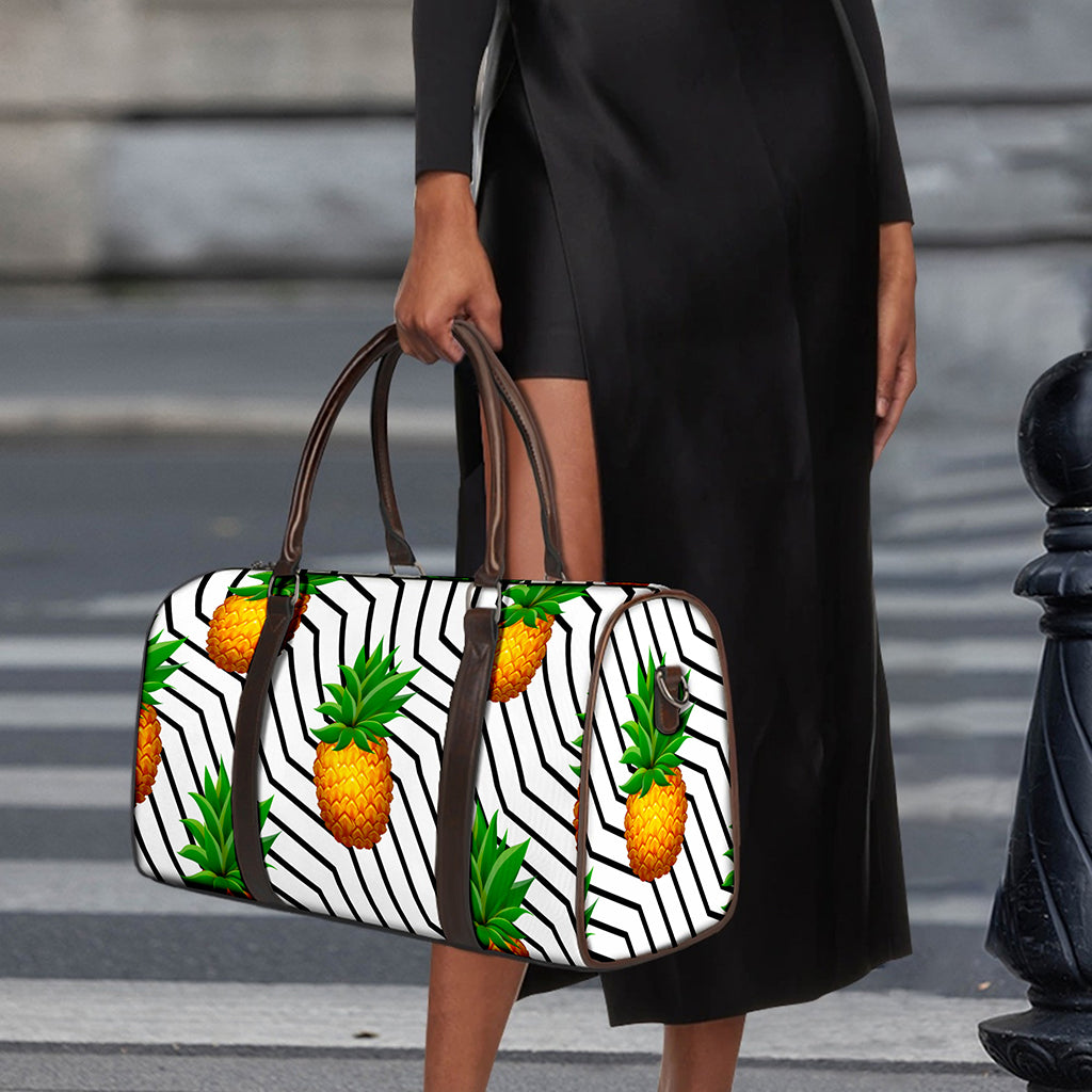 Black Geometric Pineapple Pattern Print Duffle Bag