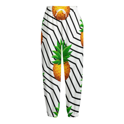Black Geometric Pineapple Pattern Print Fleece Lined Knit Pants