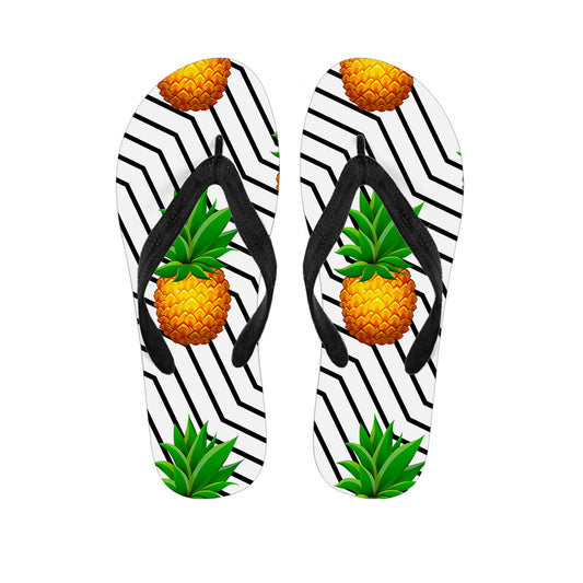 Black Geometric Pineapple Pattern Print Flip Flops