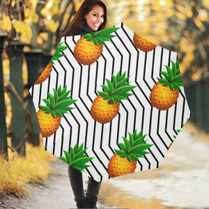 Black Geometric Pineapple Pattern Print Foldable Umbrella