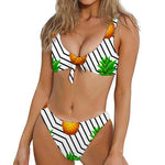 Black Geometric Pineapple Pattern Print Front Bow Tie Bikini