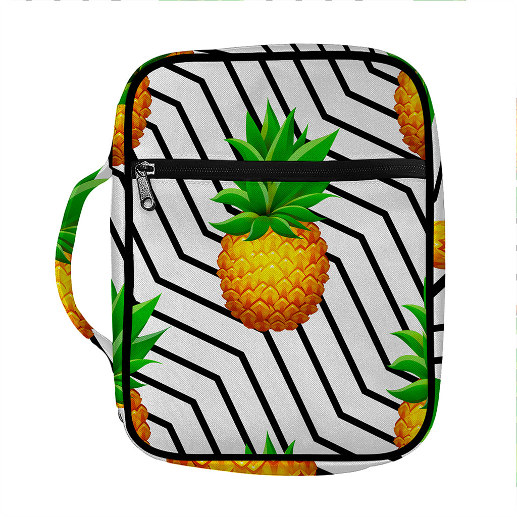 Black Geometric Pineapple Pattern Print Front Pocket Bible Bag