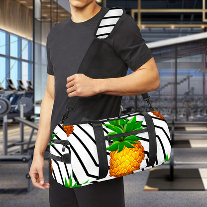Black Geometric Pineapple Pattern Print Gym Bag